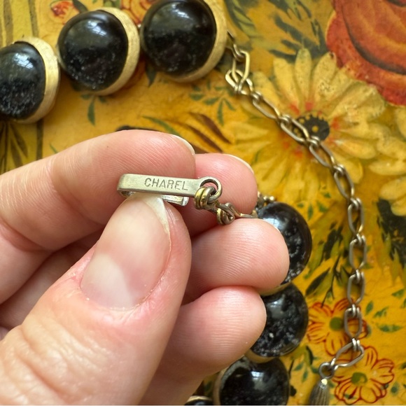 Vintage 1950s Charel Black Crescent Moon Thermoset Necklace - Picture 6 of 10